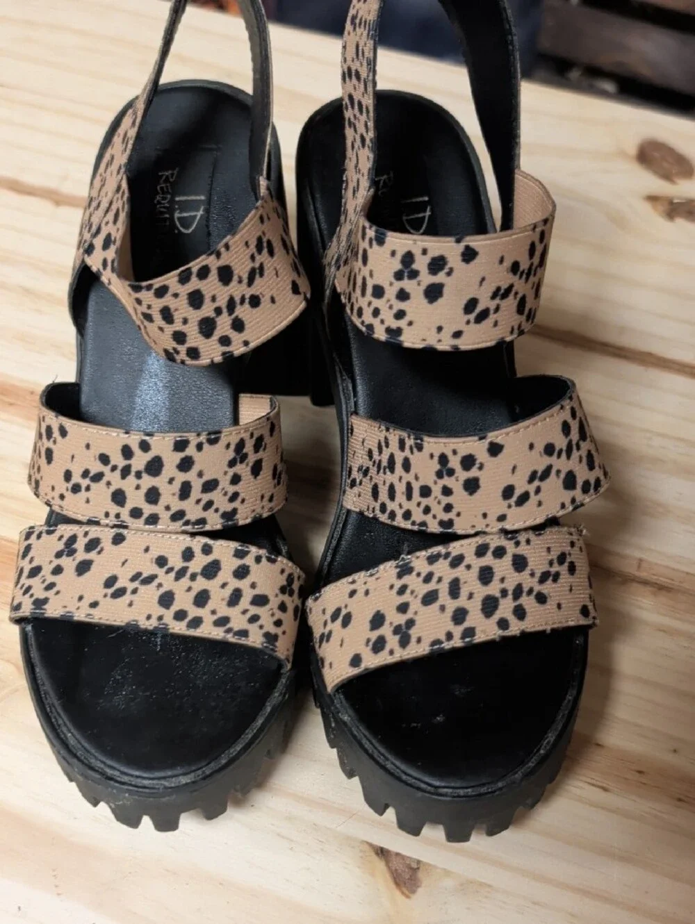 Chunky Platform Sandals in Tan with Black Speckle Straps